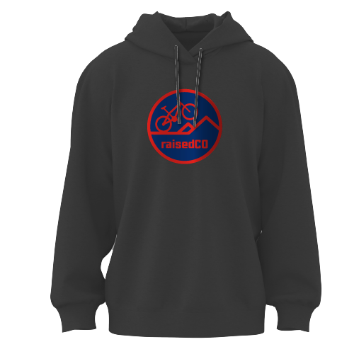 raisedCO Colorado Mountain Biker Hoodie Pullover Charcoal Unisex